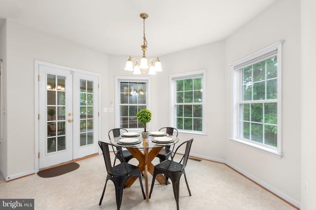 4049 Chatham Dr, King George, VA 22485 - dining room featuring french doors and a chandelier