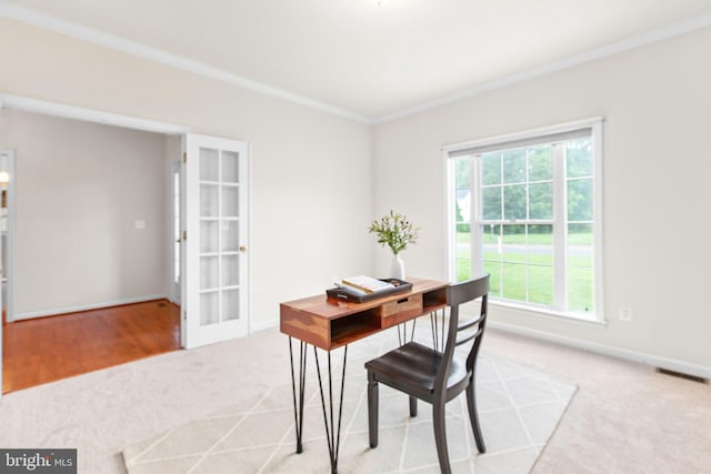 4049 Chatham Dr, King George, VA 22485 - home office with ornamental molding and carpet flooring