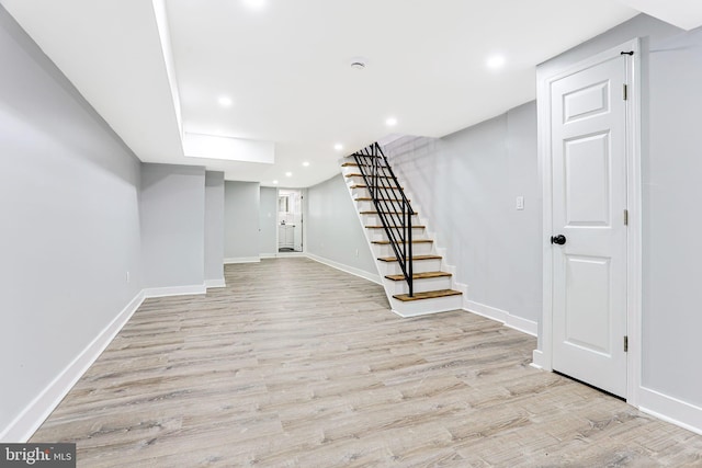 3321 N 11th St, Philadelphia, PA 19140 - finished basement with stairs, light wood-style flooring, and recessed lighting