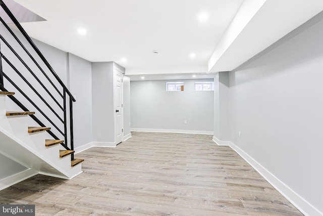 3321 N 11th St, Philadelphia, PA 19140 - below grade area with stairs, recessed lighting, and light wood-style flooring