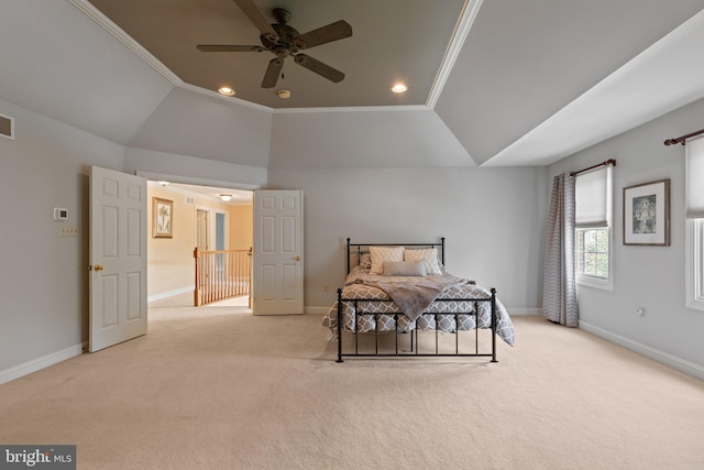 13 Buckwalter Cir, Royersford, PA 19468 - bedroom featuring vaulted ceiling, carpet floors, recessed lighting, crown molding, and ceiling fan