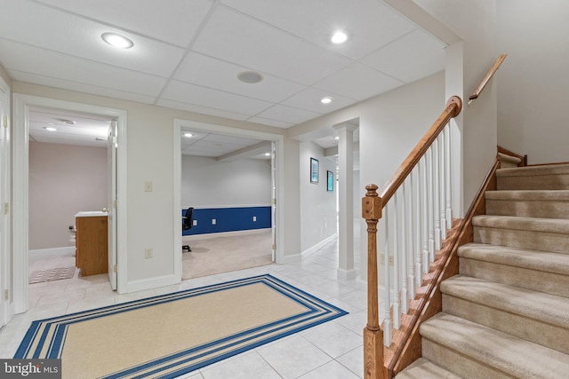 13 Buckwalter Cir, Royersford, PA 19468 - staircase with tile patterned floors, recessed lighting, and a drop ceiling