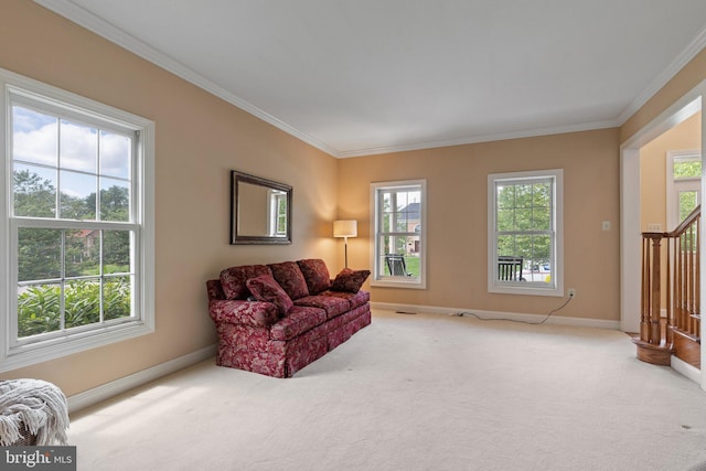 13 Buckwalter Cir, Royersford, PA 19468 - carpeted living area with ornamental molding and stairway