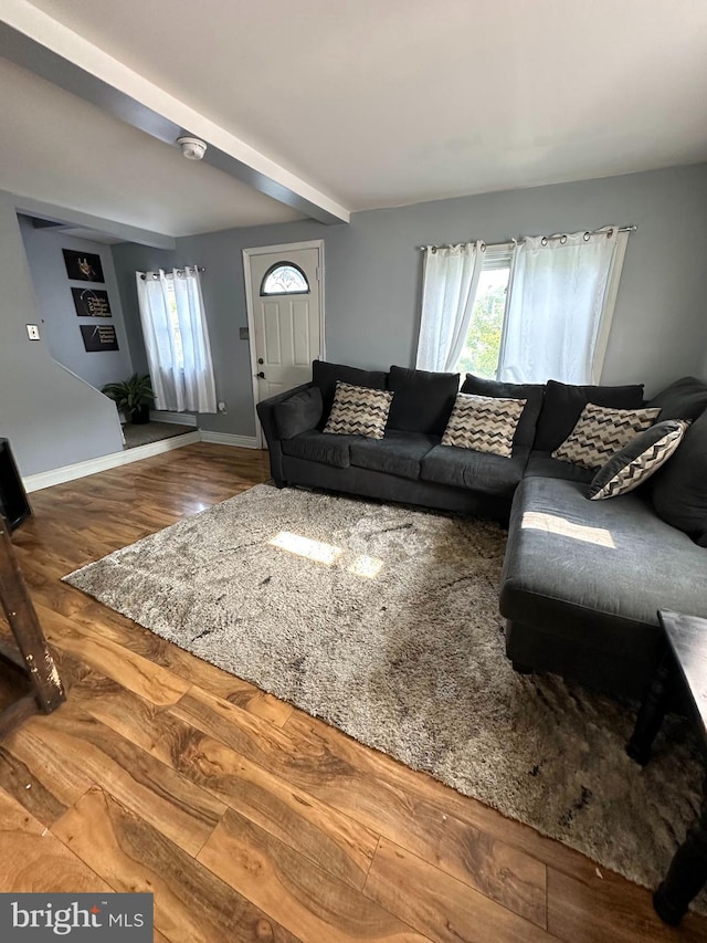 2221 Lincoln Ave, Reading, PA 19609 - living room featuring plenty of natural light, wood finished floors, and beam ceiling