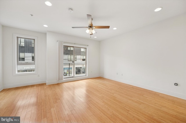 914 N Front St, Philadelphia, PA 19123 - unfurnished room featuring a smoke detector, a ceiling fan, light wood-style flooring, recessed lighting, and a pendent fire sprinkler
