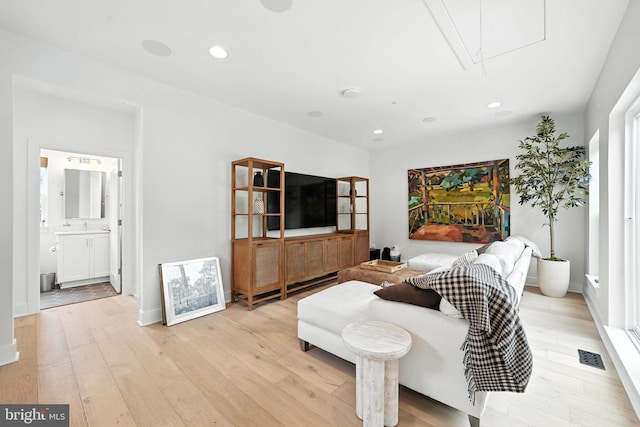 3536 Sutton Heights Cir, Fairfax, VA 22031 - living room with attic access, light wood finished floors, and recessed lighting