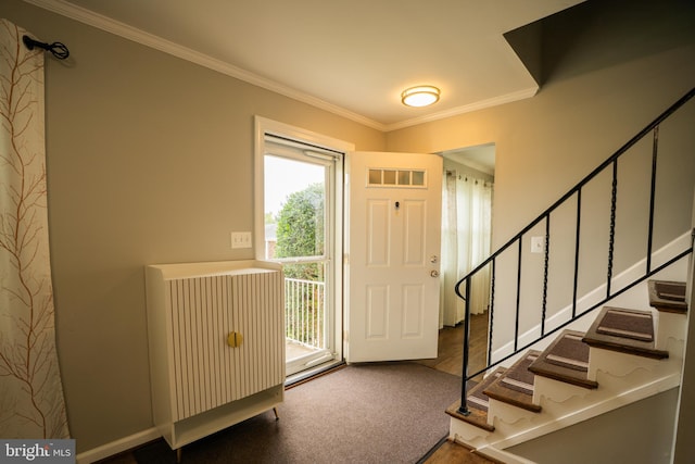 10 Kilkea Ct, Nottingham, MD 21236 - foyer featuring ornamental molding, stairway, and wood finished floors