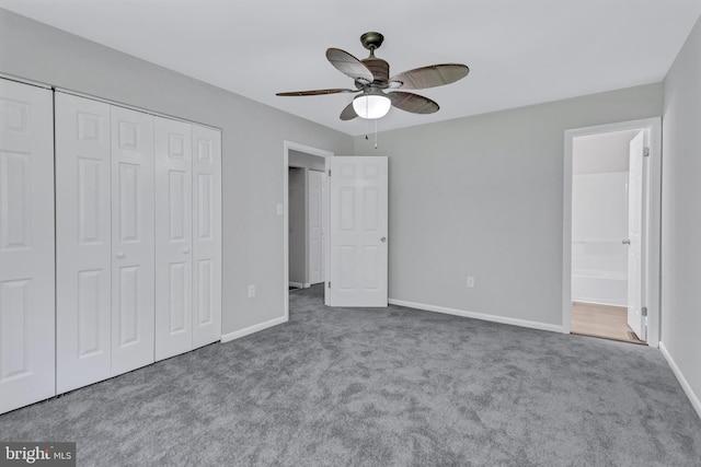 18721 Paprika Ct, Germantown, MD 20874 - unfurnished bedroom featuring carpet flooring, a closet, ceiling fan, and connected bathroom