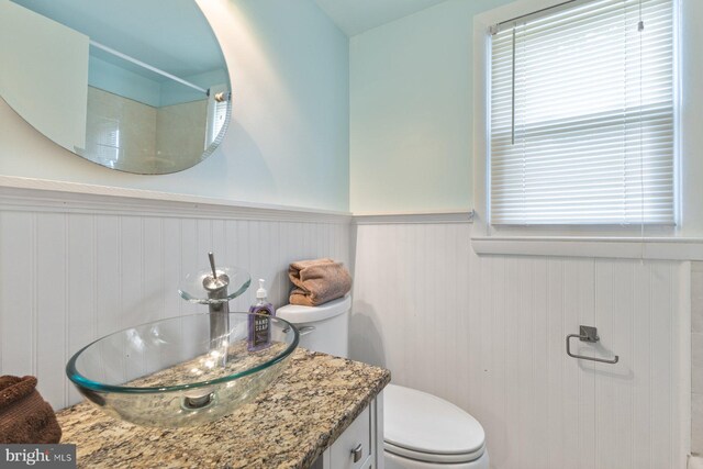 12703 Bluhill Rd, Silver Spring, MD 20906 - bathroom featuring a wainscoted wall, vanity, a shower, and plenty of natural light