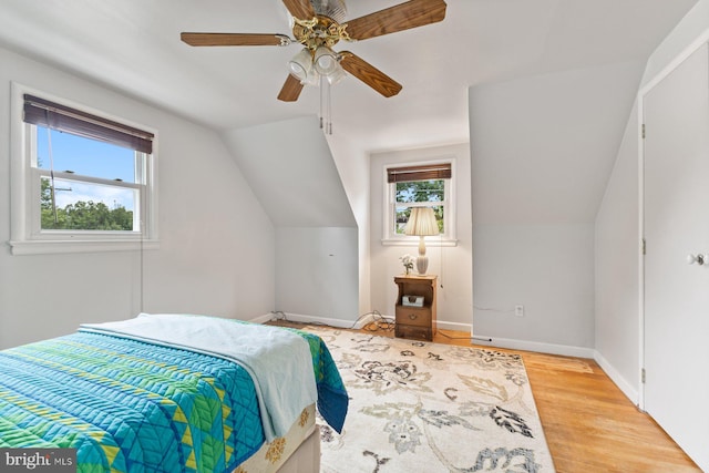 12703 Bluhill Rd, Silver Spring, MD 20906 - bedroom featuring wood finished floors, vaulted ceiling, and ceiling fan