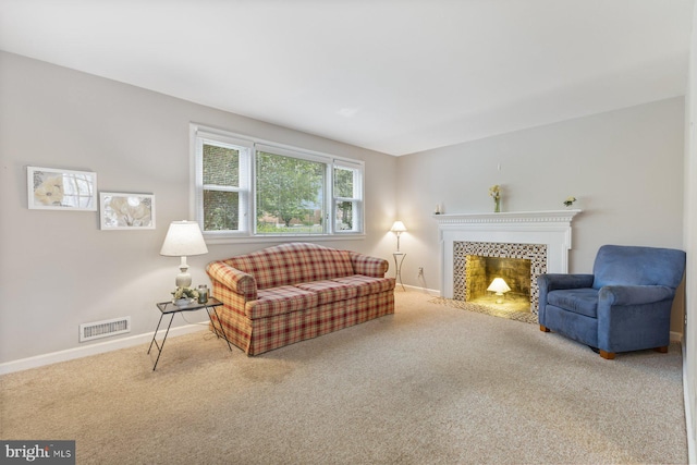 12703 Bluhill Rd, Silver Spring, MD 20906 - carpeted living room with baseboards and a tiled fireplace