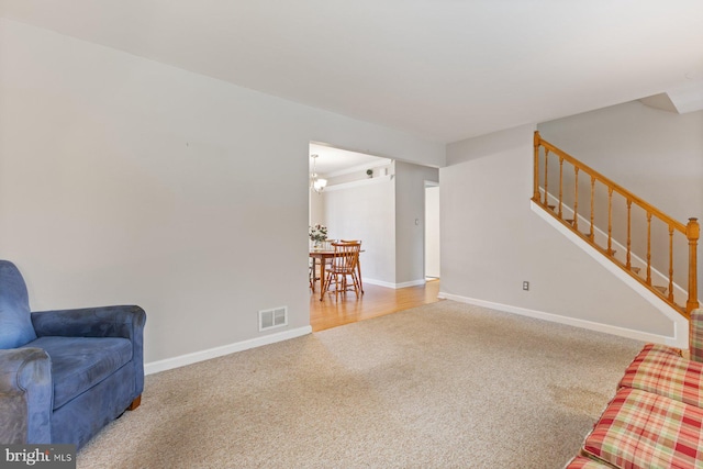 12703 Bluhill Rd, Silver Spring, MD 20906 - living area featuring carpet flooring and stairway