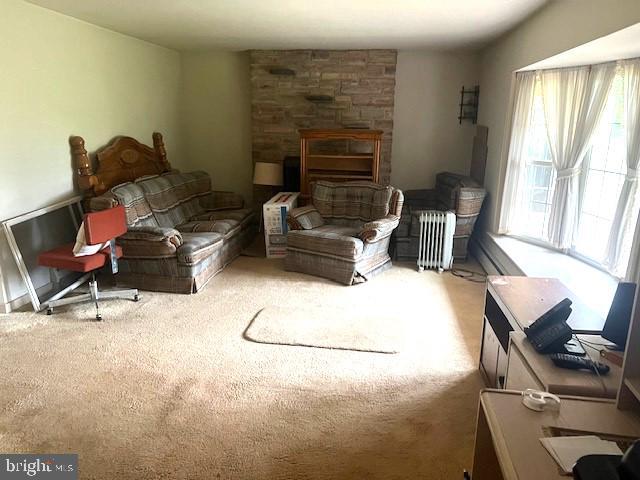60 Buckwalter Rd, Royersford, PA 19468 - living room with radiator heating unit and carpet floors