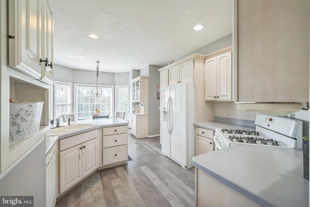 1012 Woodridge Rd, Red Lion, PA 17356 - kitchen featuring white appliances, recessed lighting, decorative light fixtures, light wood-style floors, and light countertops