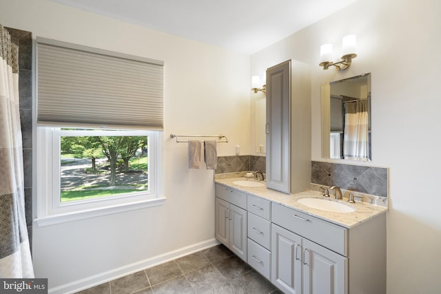 28 Amherst Way, West Windsor, NJ 08550 - full bath with double vanity, backsplash, and tile patterned flooring