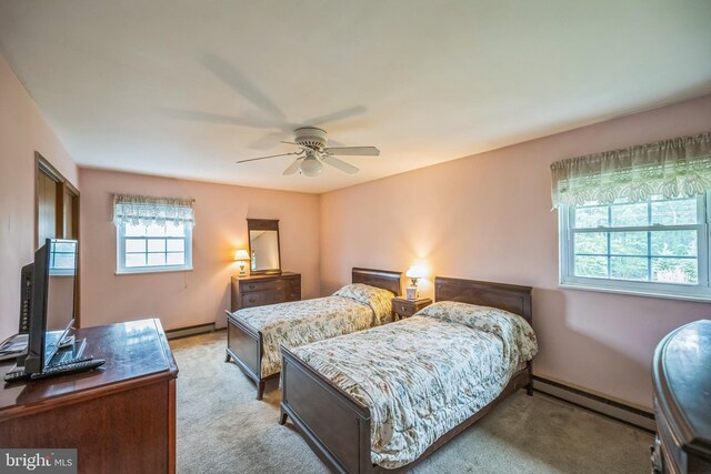 23 Maple St, Ashland, PA 17921 - carpeted bedroom featuring baseboard heating, a baseboard heating unit, and ceiling fan