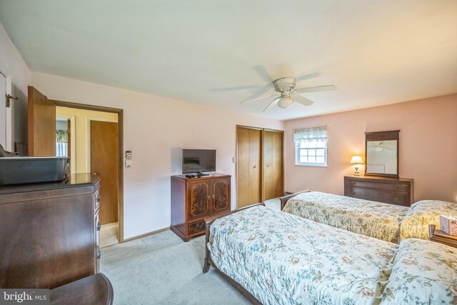 23 Maple St, Ashland, PA 17921 - bedroom with light carpet, a closet, and a ceiling fan