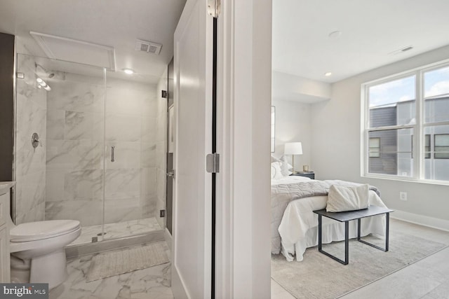 901 19th St NE Unit Ph2, Washington, DC 20002 - bathroom featuring a shower stall, connected bathroom, marble finish floors, and recessed lighting