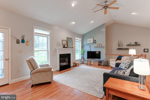 10 Elser Hill Rd, Lititz, PA 17543 - living room with a ceiling fan, plenty of natural light, light wood-style floors, lofted ceiling, and recessed lighting