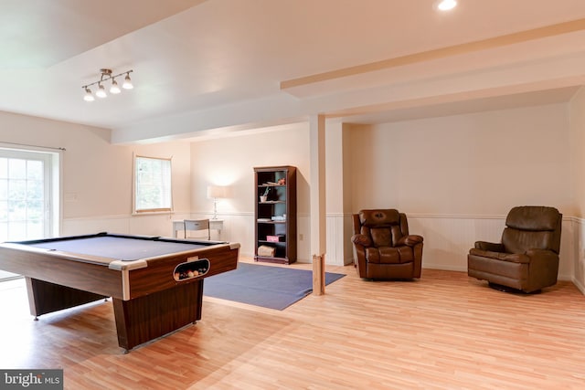 10 Elser Hill Rd, Lititz, PA 17543 - rec room with pool table, a wainscoted wall, light wood-style flooring, and recessed lighting