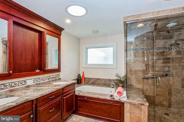 240 Meadow Dr, Haddonfield, NJ 08033 - full bathroom with a garden tub, a shower stall, and double vanity
