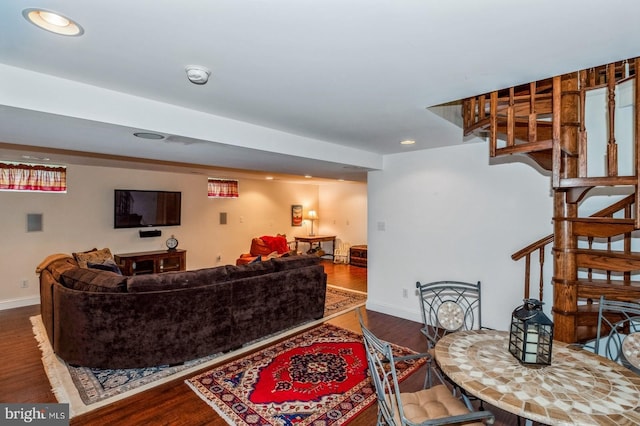 240 Meadow Dr, Haddonfield, NJ 08033 - living area with wood finished floors, recessed lighting, and stairway