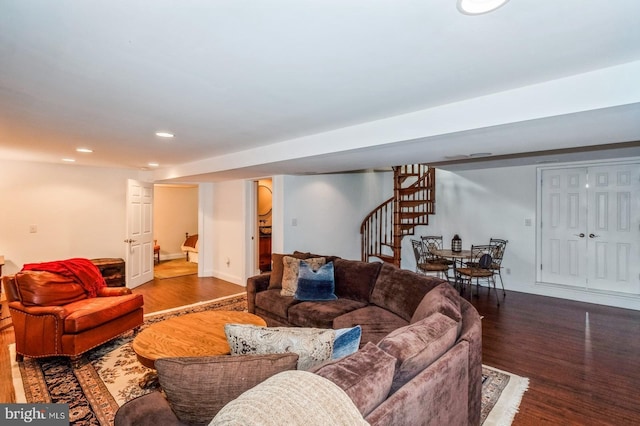 240 Meadow Dr, Haddonfield, NJ 08033 - living room featuring stairs, wood finished floors, and recessed lighting