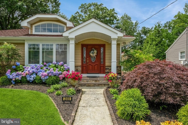 240 Meadow Dr, Haddonfield, NJ 08033 - doorway to property featuring a shingled roof