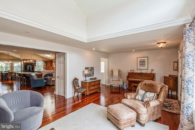 240 Meadow Dr, Haddonfield, NJ 08033 - living area with wood finished floors, recessed lighting, and lofted ceiling