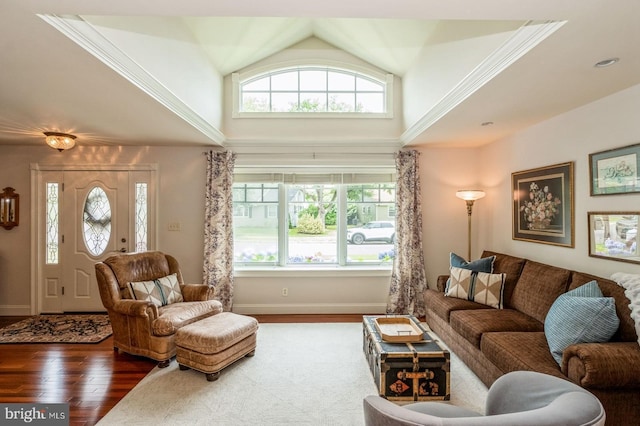 240 Meadow Dr, Haddonfield, NJ 08033 - living area featuring wood finished floors and high vaulted ceiling