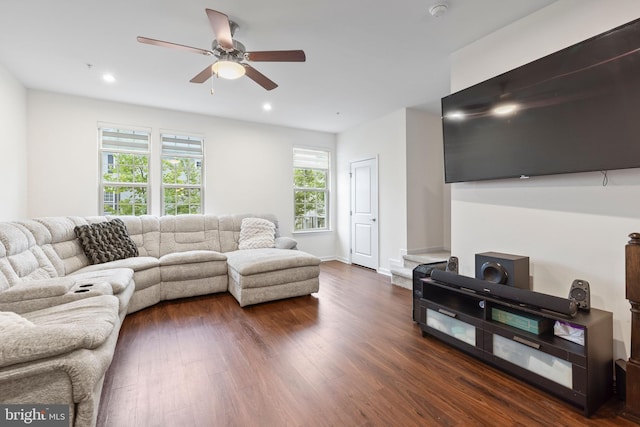 10020 Sandy Run, Baltimore, MD 21220 - living area featuring ceiling fan, dark wood-type flooring, and recessed lighting