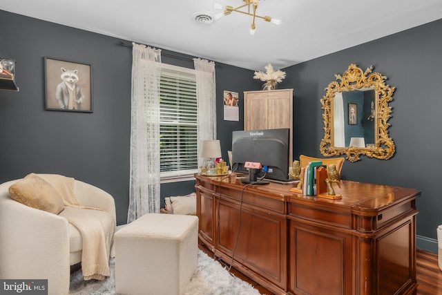 18424 Horseshoe Bend Rd, Sharpsburg, MD 21782 - office with a chandelier and wood finished floors