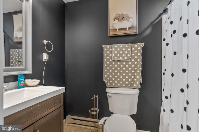 18424 Horseshoe Bend Rd, Sharpsburg, MD 21782 - bathroom with a baseboard heating unit, vanity, and tile patterned flooring