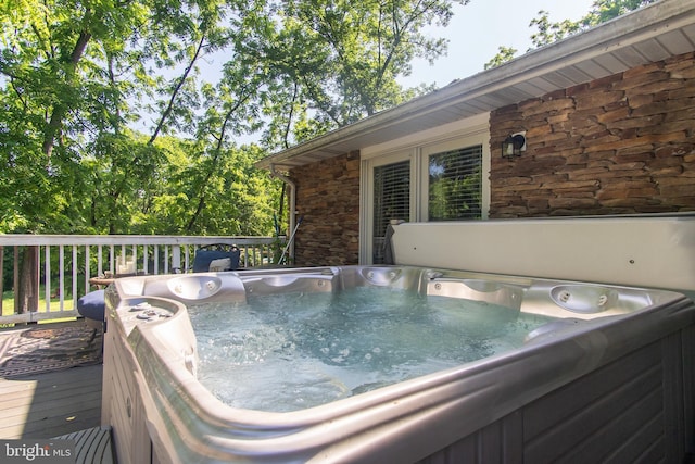 18424 Horseshoe Bend Rd, Sharpsburg, MD 21782 - wooden terrace with a hot tub and washer / clothes dryer
