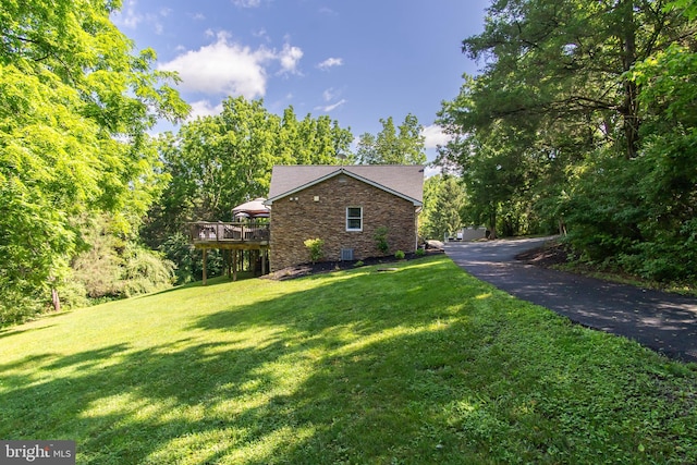 18424 Horseshoe Bend Rd, Sharpsburg, MD 21782 - view of home's exterior featuring a wooden deck, a yard, and stone siding