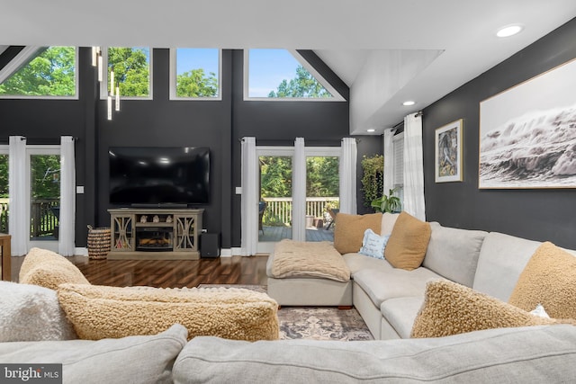 18424 Horseshoe Bend Rd, Sharpsburg, MD 21782 - living room with a high ceiling, wood finished floors, healthy amount of natural light, and recessed lighting
