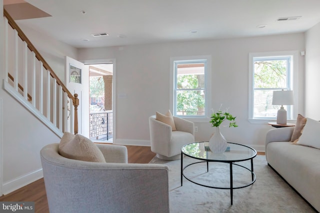 1616 C St NE, Washington, DC 20002 - living area featuring stairs, wood finished floors, and recessed lighting