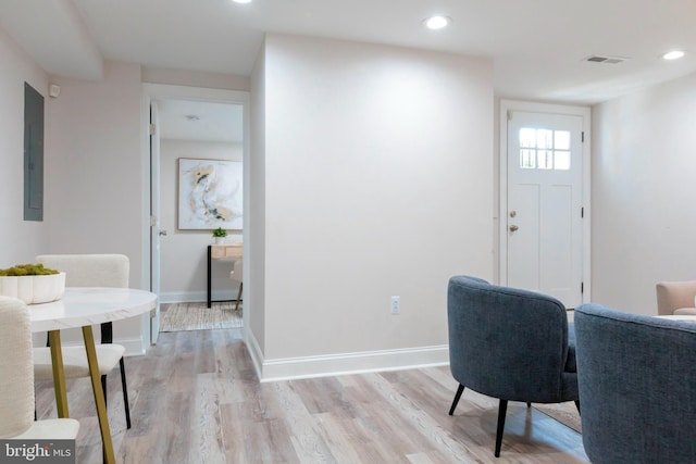1616 C St NE, Washington, DC 20002 - foyer featuring electric panel, light wood-style flooring, and recessed lighting