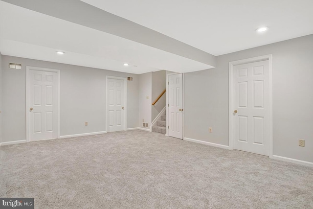 6483 Sedgwick St, Elkridge, MD 21075 - finished below grade area with carpet, recessed lighting, and stairway
