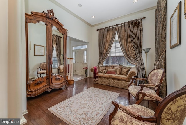 7 Colts Ln, Flemington, NJ 08822 - living area featuring crown molding, wood finished floors, and recessed lighting