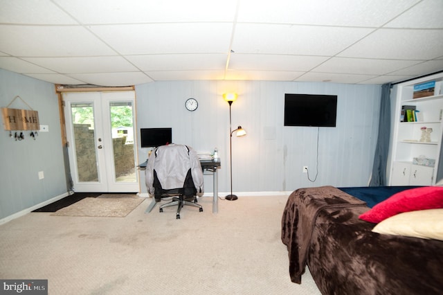 505 Northview Rd, Mount Airy, MD 21771 - bedroom with a paneled ceiling, access to exterior, carpet floors, an office area, and french doors