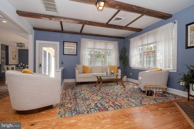 716 Old Fallston Rd, Fallston, MD 21047 - living area with beam ceiling and wood finished floors