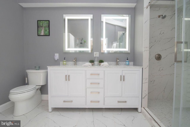 716 Old Fallston Rd, Fallston, MD 21047 - full bathroom featuring marble look tile flooring, a marble finish shower, and double vanity