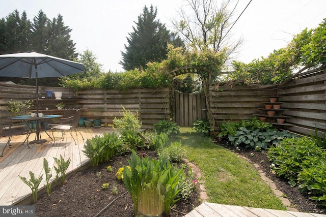 716 Old Fallston Rd, Fallston, MD 21047 - fenced backyard with a wooden deck and outdoor dining area