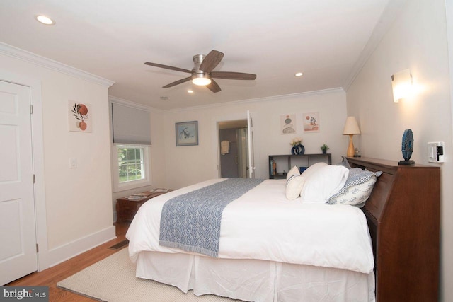 716 Old Fallston Rd, Fallston, MD 21047 - bedroom with wood finished floors, crown molding, recessed lighting, and ceiling fan