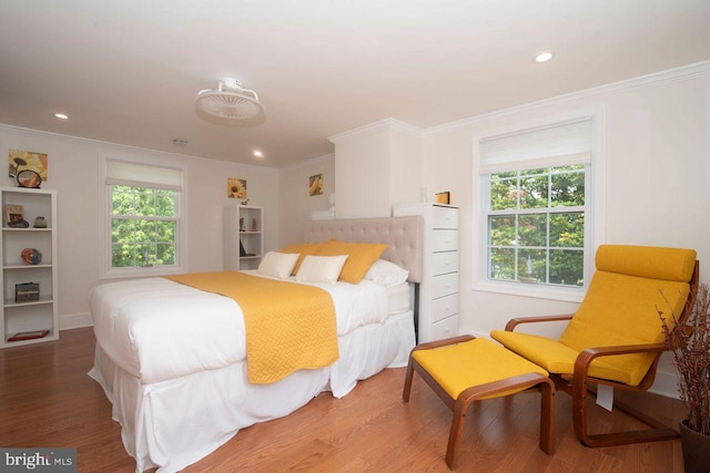 716 Old Fallston Rd, Fallston, MD 21047 - bedroom with multiple windows, light wood-style flooring, ornamental molding, and recessed lighting