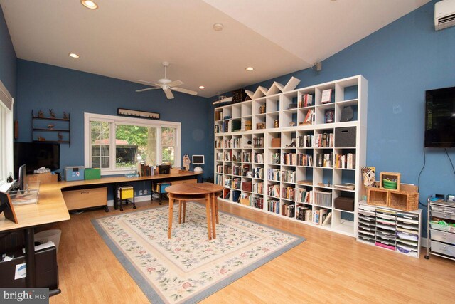 716 Old Fallston Rd, Fallston, MD 21047 - home office with ceiling fan, wood finished floors, recessed lighting, and an AC wall unit