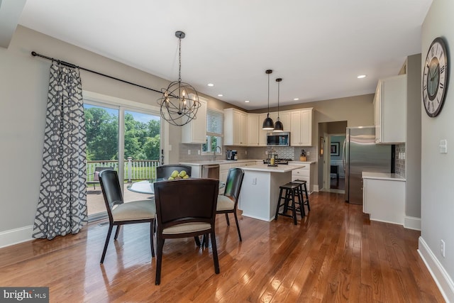 96 Becks Blvd, Ringoes, NJ 08551 - dining area featuring wood-type flooring, a chandelier, and recessed lighting