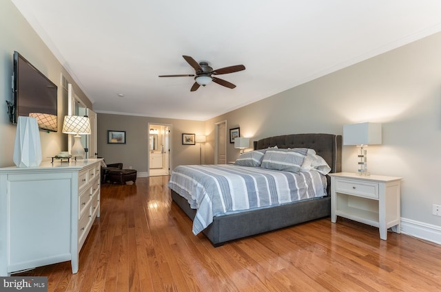 96 Becks Blvd, Ringoes, NJ 08551 - bedroom with light wood-style flooring, ornamental molding, a ceiling fan, and connected bathroom