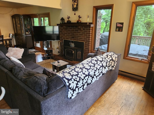 27 Gladys Trl, Fairfield, PA 17320 - living area with a baseboard radiator, wood finished floors, plenty of natural light, and a wood stove